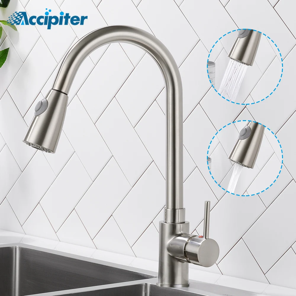 Chrome Pull Out Kitchen Faucet Kitchen Mixer Tap One Handle Brush