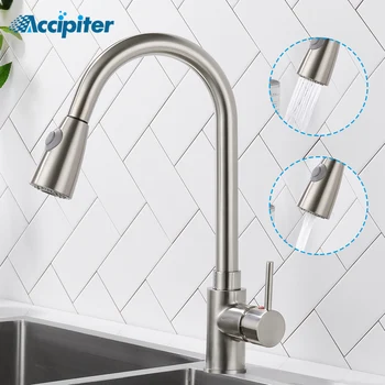 

Pull Out Kitchen Faucet Mixer Tap One Handle Brush Nickel Sink 360 Degree Swivel Kitchen Tap