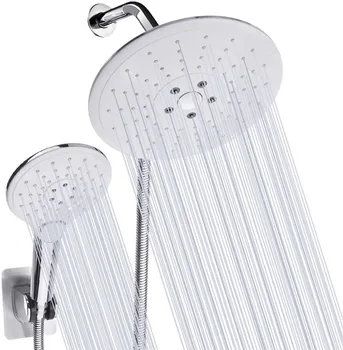

9.8 inch Shower Head Combo Adjustable Button Control Bathroom Rainfall Showerhead & Handheld Shower with Suction Cup Holder