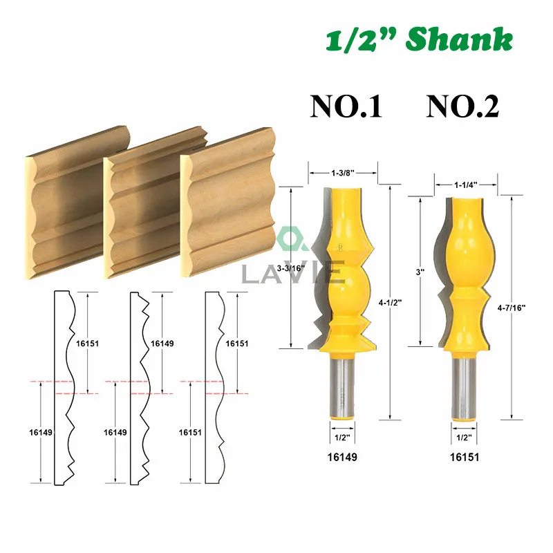 

12mm 1/2" Shank Large Reversible Crown Molding Router Bit Set Armrest Line Groove Wood Milling Cutters Woodworking MC03051