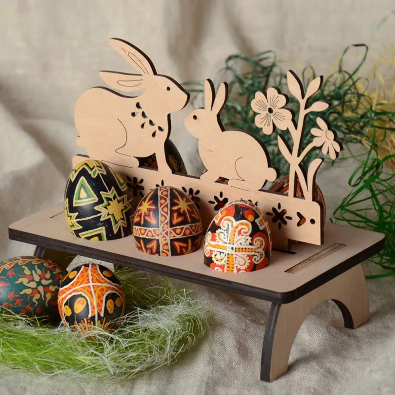 cheap Wooden Easter DIY Bunny Ornament Bunny Egg Holder Home Decor Wind Chimes Hanging Decorations