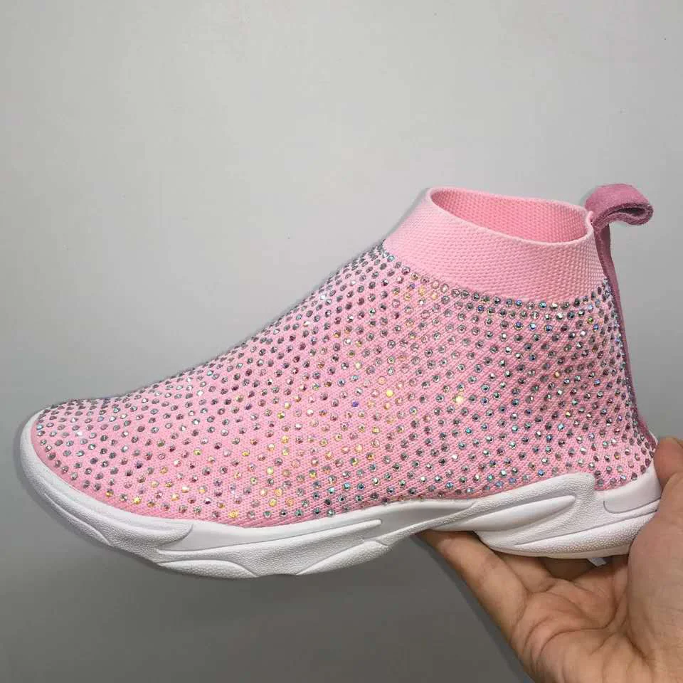 Детская обувь для девочек, носки с кристаллами, обувь для мальчиков, обувь со стразами, детская обувь, женские кроссовки - Цвет: Pink