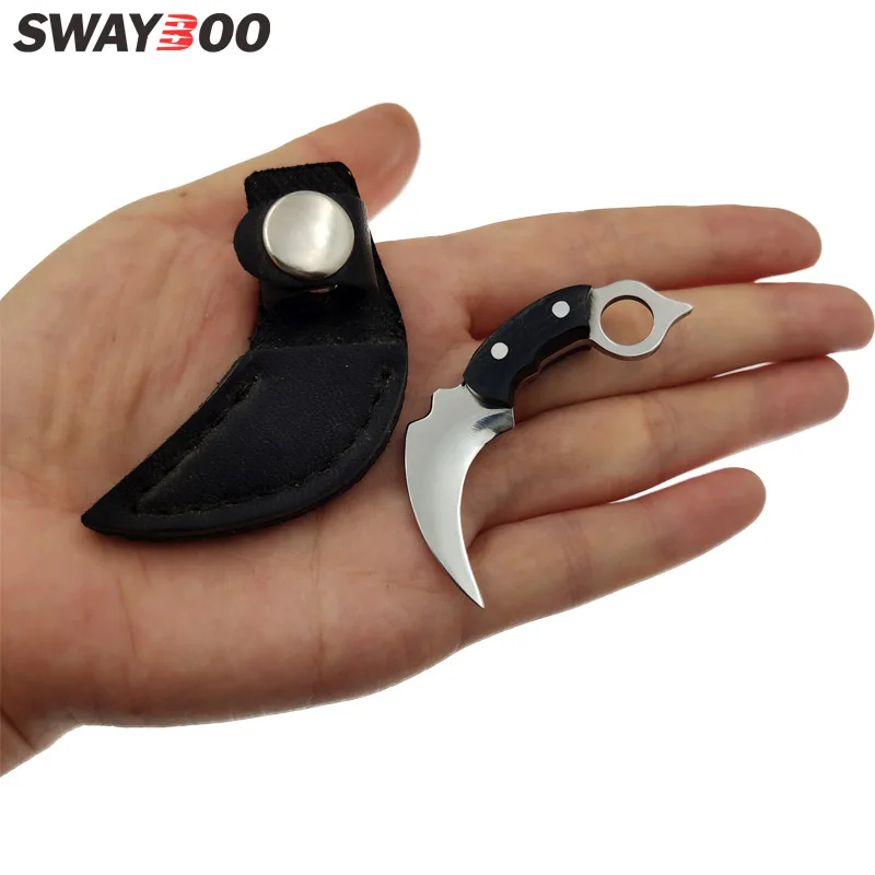 Swayboo Stainless Steel Wooden Handle Keychain Karambit Knife Tiny Mini Portable Edc Fixed Blade