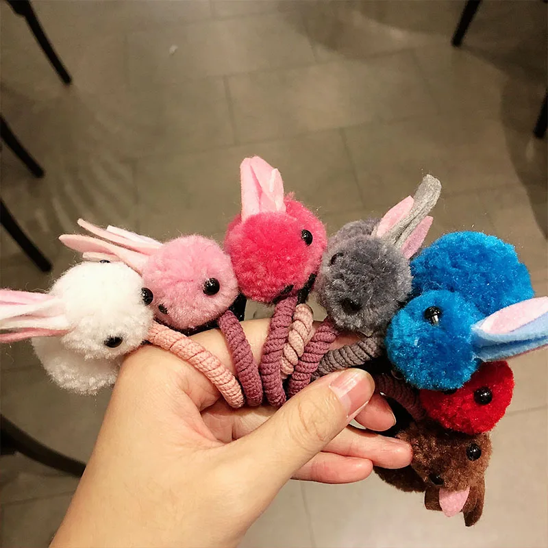 Cute Colorful Plush Rabbit Headband For Girls Sweet Hair Clip Elastic Hair Band Hairpin Ponytail Holder Fashion Hair Accessories