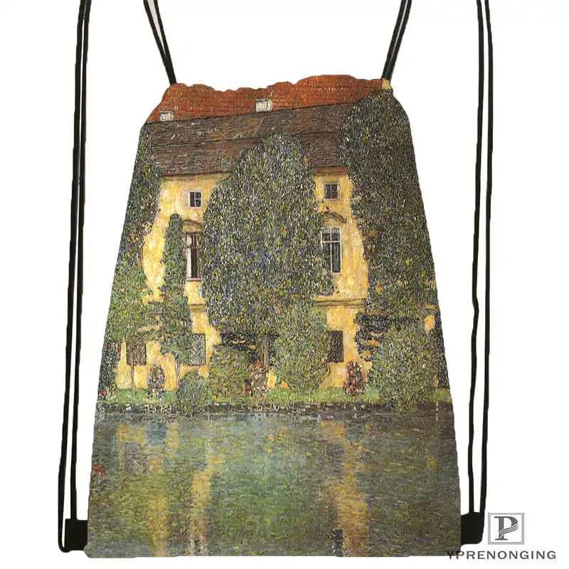 Drawstring Backpack Custom Artist Gustav Klimt походная сумка на шнурке милый рюкзак для детей(черная спинка) 31x40 см#180531-02-15 - Цвет: Drawstring Backpack