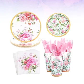 

1 Set 124pcs Party Paper Dish Cup Decorative Hawaii Printing Dishware Beautiful Birthday Party Supplies (Colorful)