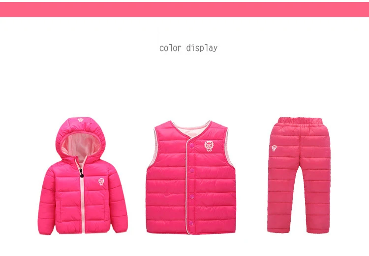 New winter Ultra light children's cotton Down jacket for boys girls Thickened Baby Cotton Clothes 3pcs Suit