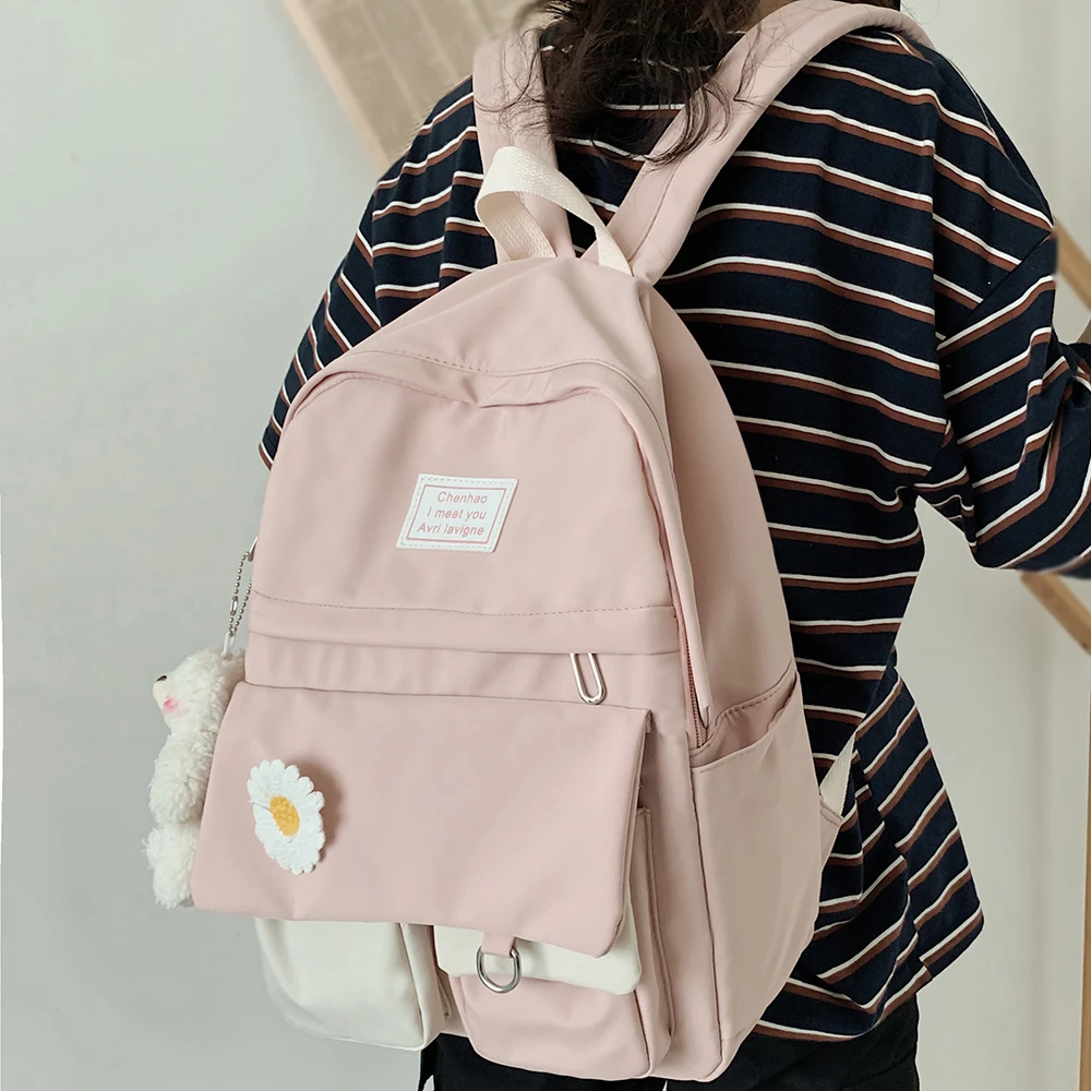 Mochila escolar Harajuku estampado de flores para mujer, morral bonito de nailon para estudiantes universitarios, a la moda|Mochilas| - AliExpress