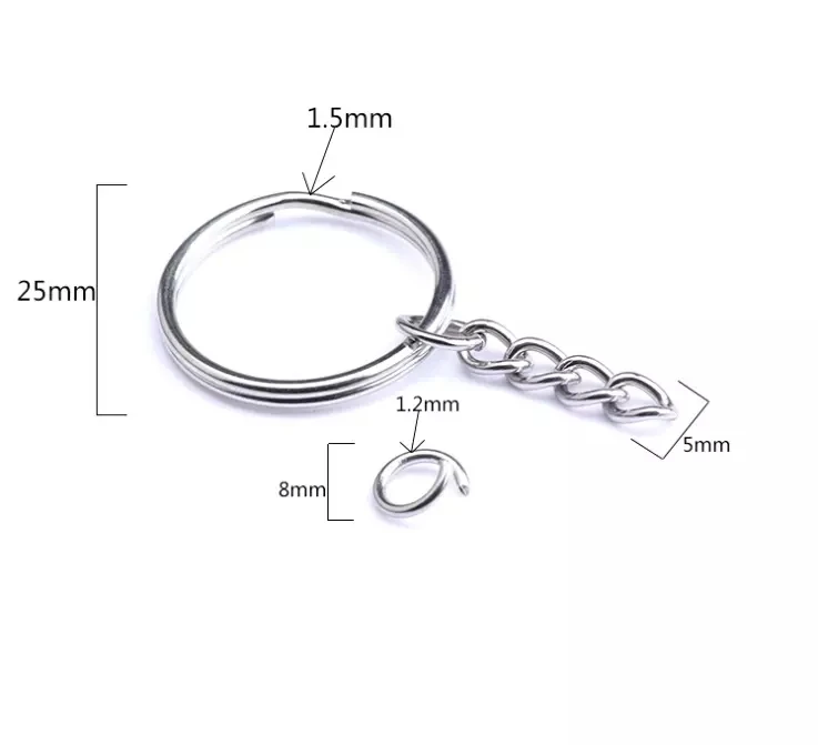 По DHL 9000 шт полированный 25 мм брелок для ключей Сплит кольцо с короткой цепочкой Брелоки для ключей женские мужские самодельные цепочки для ключей аксессуары