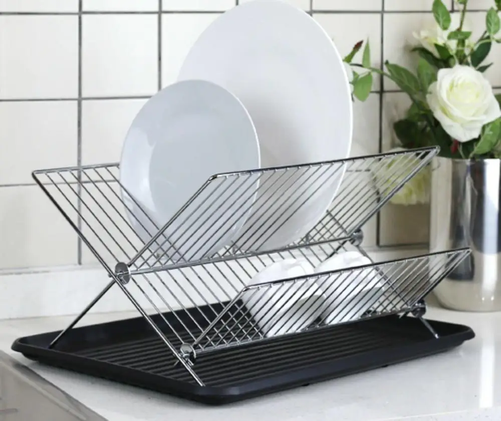 

Iron Chrome Plating Foldable Kitchen Organizer Drying Dish Rack Drain Holder Storage Shelf Sink Drainer Folks Accessories