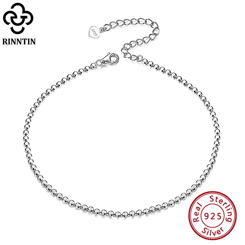 Rinntin 925 Sterling Silver Beads Chain Anklet for Women Fashion Adjustable Summer Beach Foot Bracelet Anklets Jewelry SA13 anklet bracelets silver anklets ankle chain
