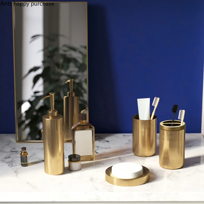 Golden Retro Copper Bathroom Set American Style Brushed Brass Toothbrush  Holder Kit Bathroom