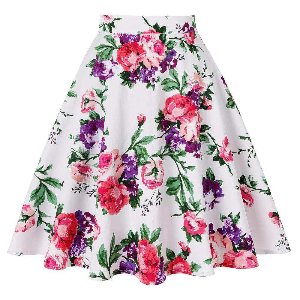 Women's Runway Cotton Retro Vintage Skirt Black Faldas High Waist A Line Rockabilly Jupe 50s Swing Umbrella Skirts Pin Up Skater 4
