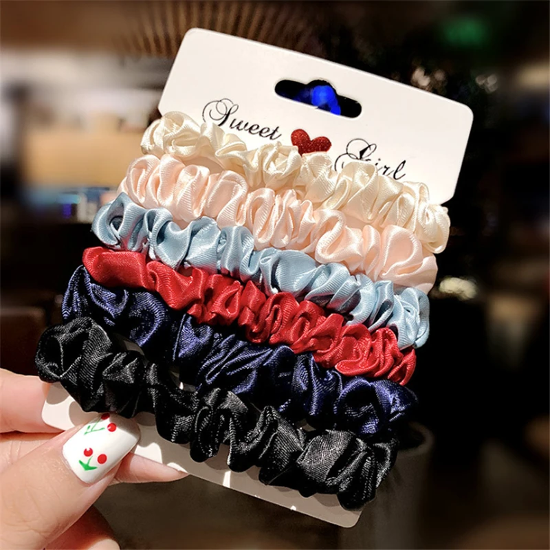 6PCS/Set Women Elegant Solid Elastic Hair Bands Scrunchies For Girls Sweet Ponytail Holder Rubber Headband Hair Accessories - Цвет: A
