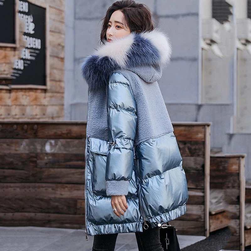 Abrigo grueso de algodón con pelo de cordero brillante para Mujer, Chaqueta de algodón con capucha y cuello de piel, Parka, Abrigo para Mujer - AliExpress