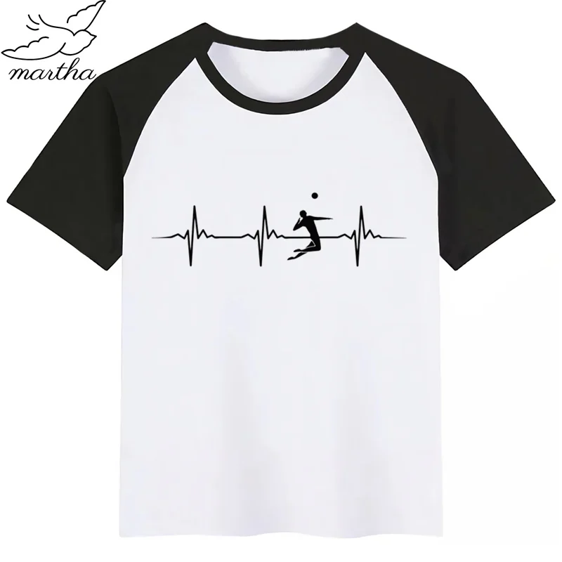 Heartbeat of Volleyballer/Детские летние топы для девочек и мальчиков; повседневная детская футболка с короткими рукавами и рисунком; детская одежда