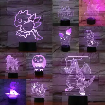 

3D LED USB Lamp Baby Cartoon Night Light Fennekin Gengar Dragon Rowlet Bedroom Table Beside Sleeping Decor Boys Kids Lovely Gift