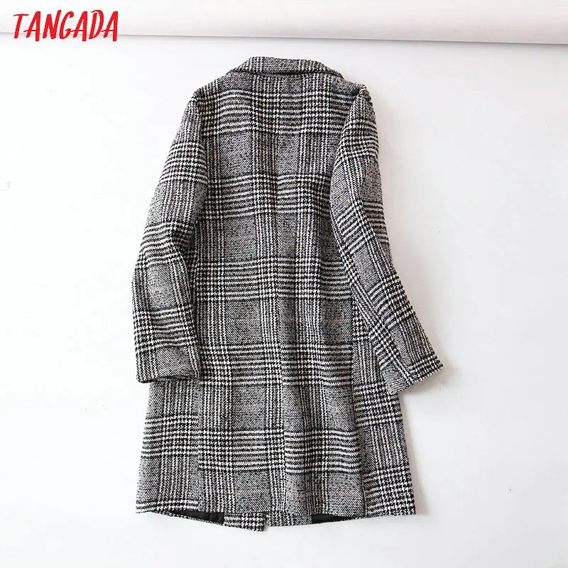 Tangada, женское классическое плотное пальто, куртка в клетку, свободное, с длинным рукавом, с карманом, для девушек, элегантное, осеннее, зимнее пальто, QB46