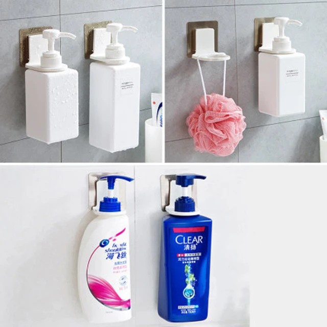 1pc Wall Mounted Shampoo Bottle Shelf Self-Adhesive Liquid Soap shower gel Organizer Hook Holder Shelves Hanger Accessories 4