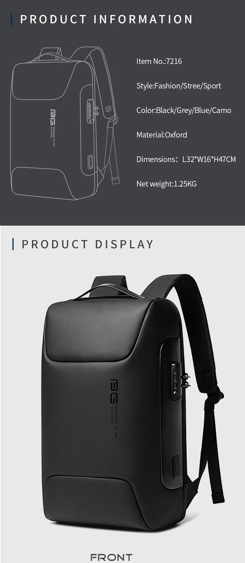 BANGE New Anti Thief Backpack Fits for 15.6 inch Laptop Backpack Multifunctional Backpack WaterProof for Business Shoulder Bags