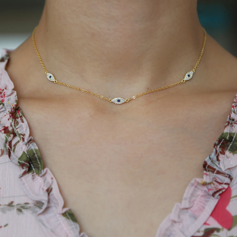 Guarantee 925 sterling silver Blue zirconia Evil Eye Necklace Pendants Necklaces For Women Protect 35+10cm chain - Image 6