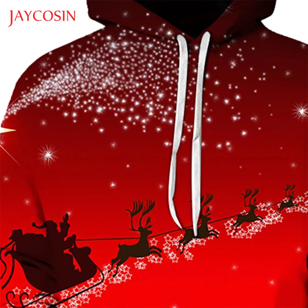Joycosin, Мужская толстовка, повседневная, модная, Рождество, олень, сани, длинный рукав, пуловер, топы, пара, одежда с карманами, теплая