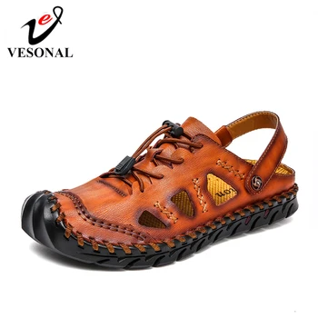 

Summer Handmade Genuine Leather Out door Shoes Men Sandals Classic For Male Soft Walking Beach Sandalias Sandal Slides