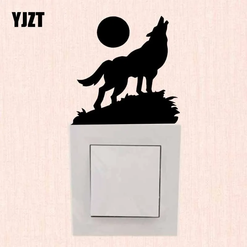 

YJZT Cartoon Home Room Decor Vinyl Decal Wall Switch Sticker Animal Wolf Howling Under The Moon 17SS-0654