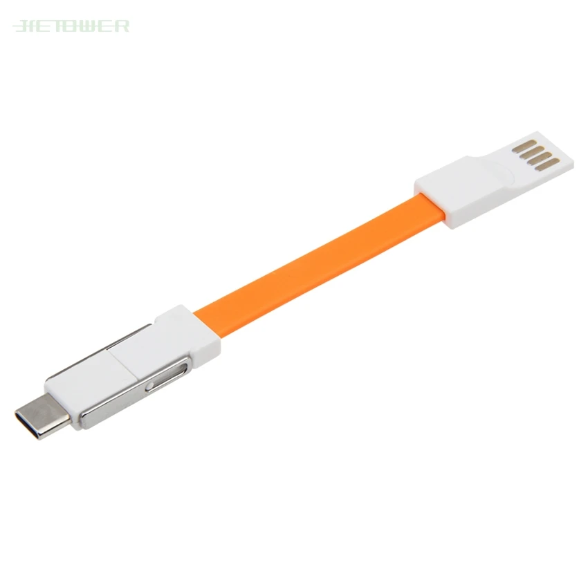 100 шт/партия 3 в 1 USB кабель плоский провод с кольцом для ключей для IPhone Быстрый зарядный кабель для sony Micro usb type C кабели зарядный шнур - Цвет: Оранжевый