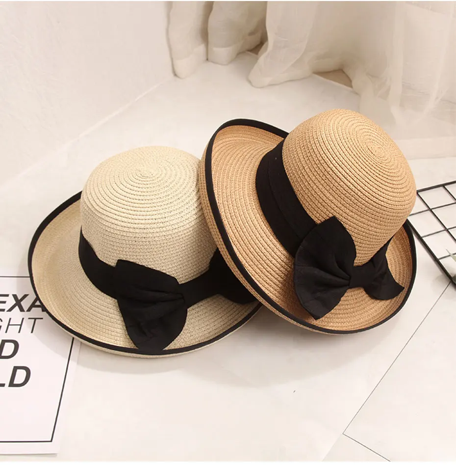 Новая простая модная летняя шляпа пляжная шляпа Женская Повседневная Панама шляпа Дамская Брендовая женская Соломенная солнцезащитная Кепка с бантом