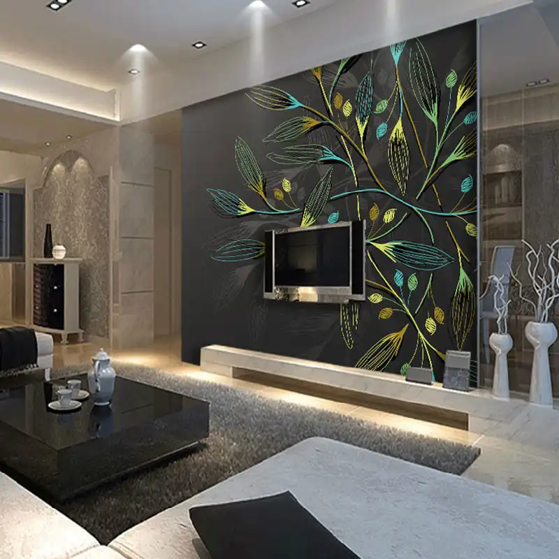Vlies Tv Hintergrund Wand Malerei Dark Wohnzimmer Hintergrund Wand Tapete Abstrakte Personlichkeit Blatter Blatter Grosse Wandbilder Aliexpress
