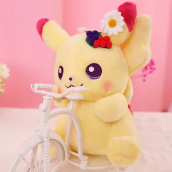 

New 25cm Lovely Pikachu Flower Decor Plush Toys Cartoon Anime Dolls Cute Peluche Pillow for Children Kids Girls Birthday Gifts