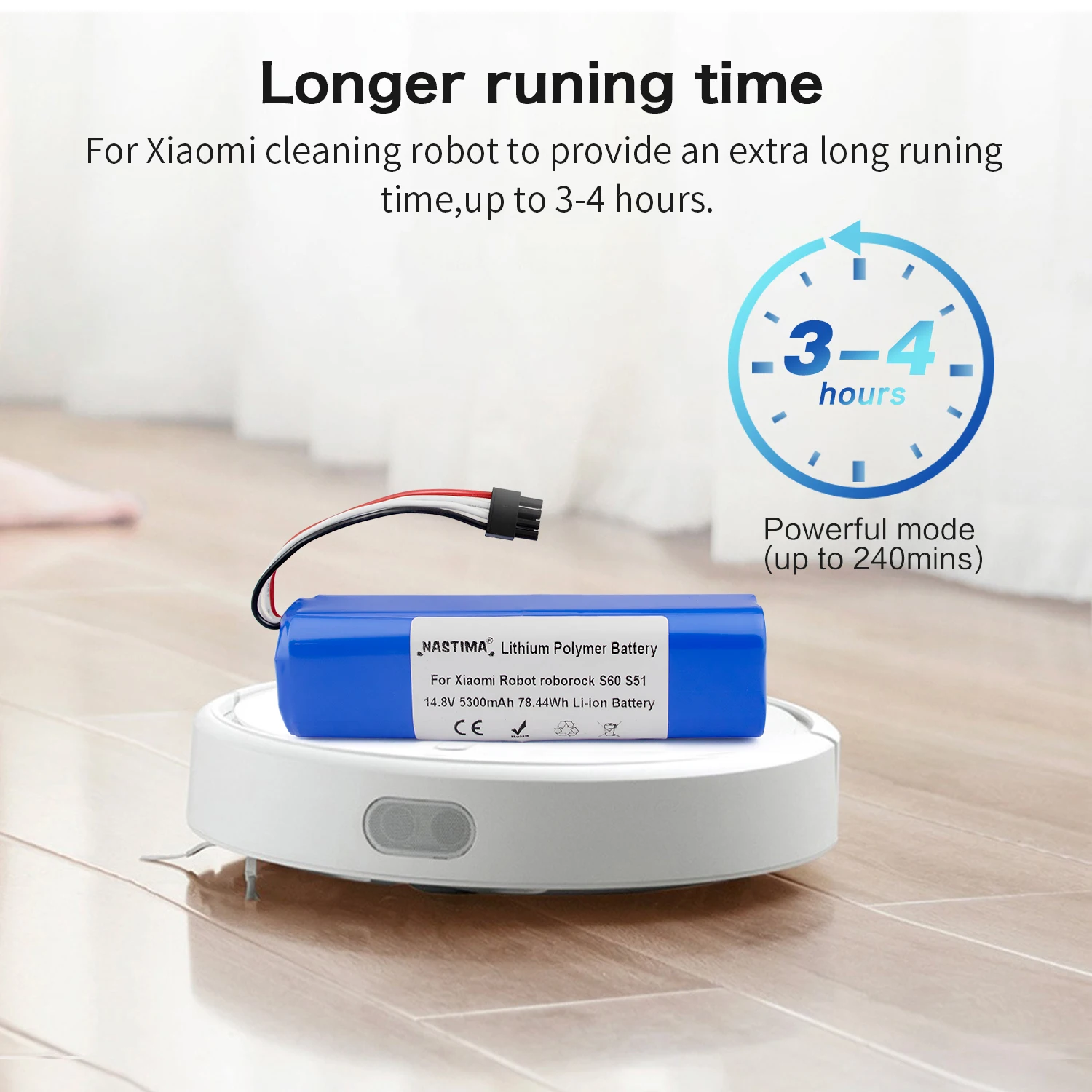 Литий ионная (li ion) батарея Nastima 5300 мАч для робота пылесоса Xiaomi Mijia 2nd roborock S50 S51 S55