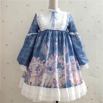 

Original Lolita Tea Party Japanese Style Girl Retro Cat Lolita Dress Bowknot JSK Carousel Lolita Cosplay Lace Costume Dress