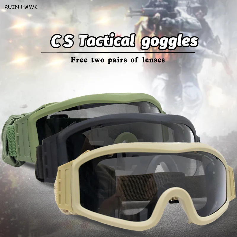 

Tactical Goggles For Outdoor CS Airsoft Paintball Sport Military Army Combact Safety Glasses Windproof Glasses 3 Lens