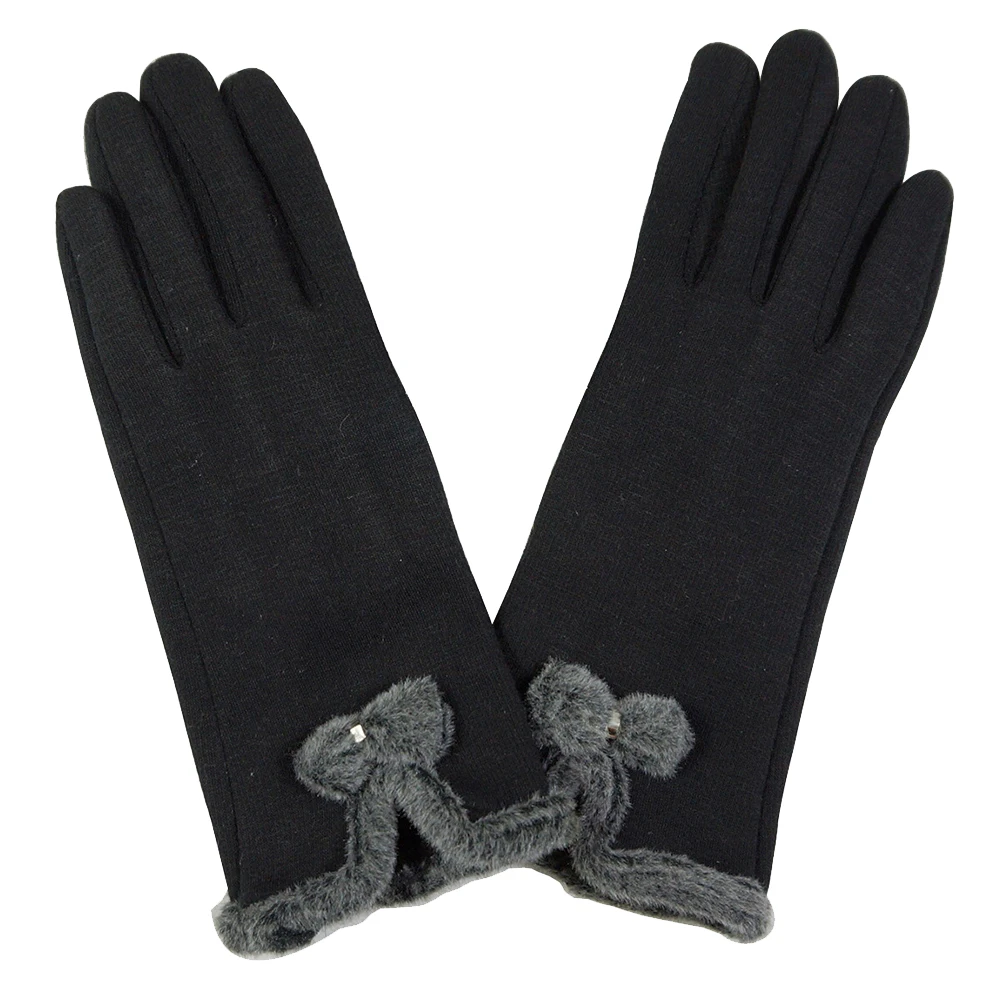 Winter Outdoor Touch Screen Gloves Warm Velvet Lined Gloves Full Fingers Bow Mittens Fashion Elegant Female перчатки женские