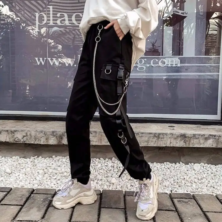 Cool High Waist Straight Pants Streetwear Femals Jampers Winter Women Streetwear Retro Black Harajuku Punk Pants Trousers Casual