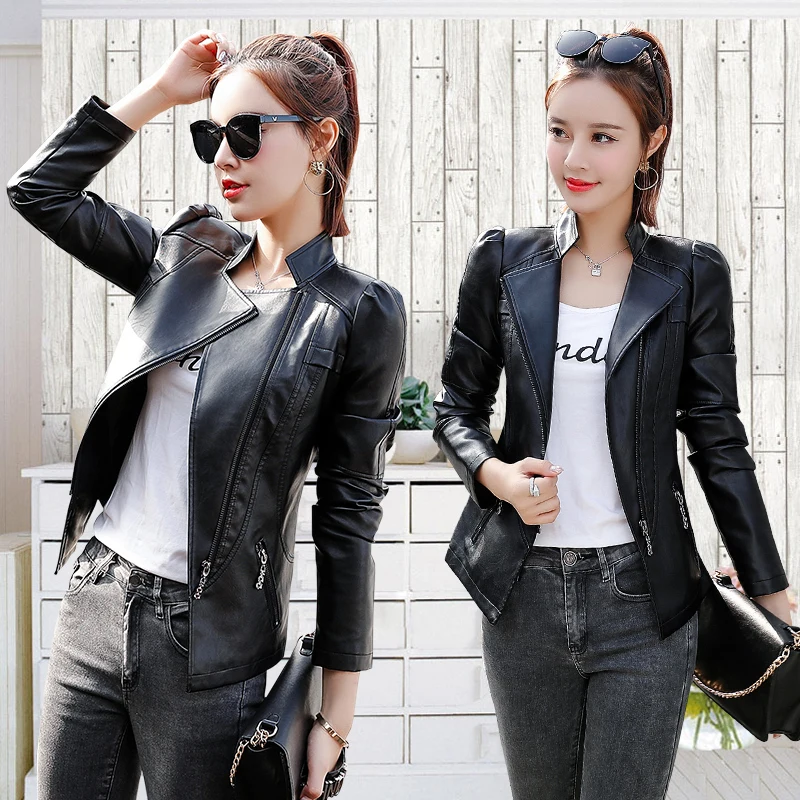 

Leather Clothing Woman Short Fund 2019 Autumn Self-cultivation Will Code Locomotive Pu Leather Jacket Small Loose Coat Woman