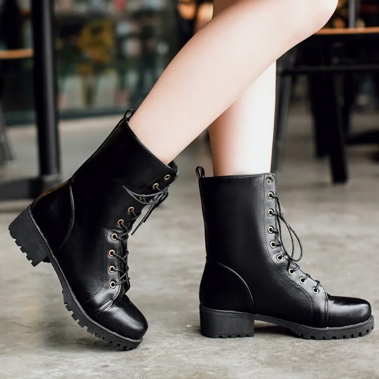 

Big Size 9 10 11 12boots women shoes ankle boots for women ladies boots shoes woman winter Solid color round head with front tie
