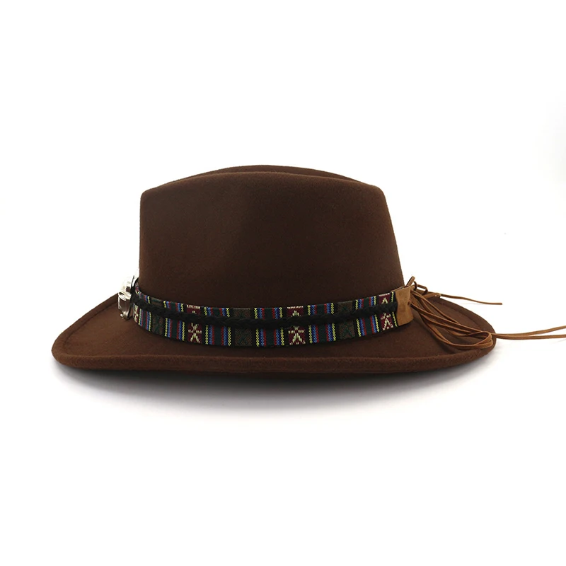 cream fedora hat Women Men Woolen Hollow Western Cowboy Hat With Fashion Belt Gentleman Lady Jazz Cowgirl Toca Sombrero Cap Wide Brim Hat NZ197 mens trilby hats