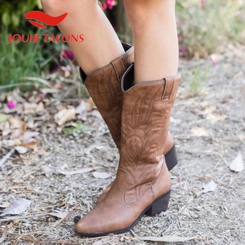 

JOUIR TALONS 2020 New Arrivals women shoes Hot Sale Classics Slip-On Mid-Calf Chunky Heels Boots