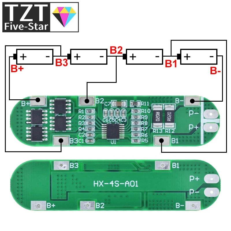 TZT 1/3/5PCS 4S 14,8V 12A Li-Ion Lithium-Batterie 18650 Ladegerät-Schutzplatine 16,8V – Detail 6