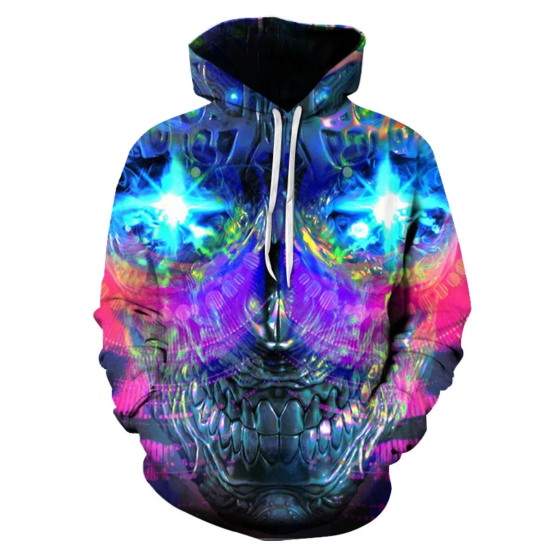 spring autumn newest men hoodie blue flame skull 3D digital printing sweatshirt men women fashion hot loose hooded pullover