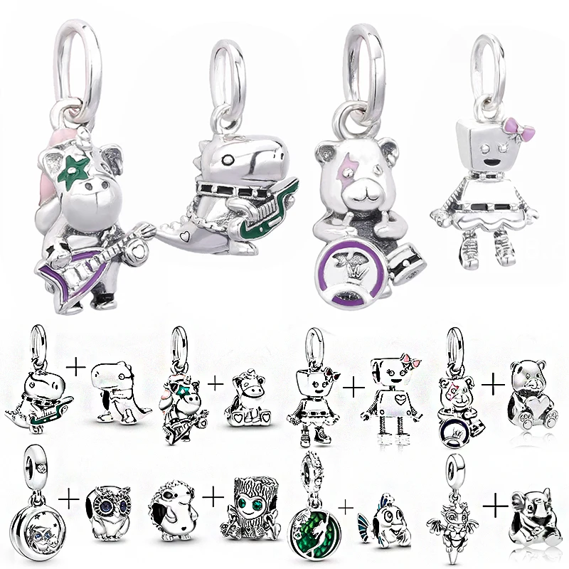2 Pcs / Lot Punk Bella Dinosaur Band Charms Beads Fit Original Brand Charm Bracelets Necklaces For Woman DIY Making 2 Pcs / Lot Punk Bella Dinosaur Band Charms Beads Fit Original Brand Charm Bracelets Necklaces For Woman DIY Making
