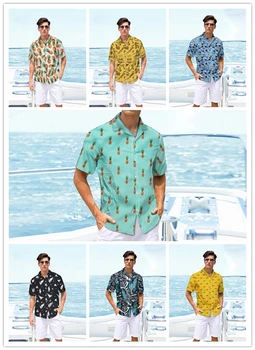 

Men Shirt Beachwear рубашка мужская футболка мужская Fashion Printed Hawaiian Loose Short Sleeve Casual Buttons Shirt Free Ship