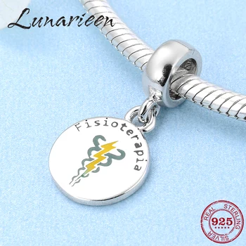 

Round shape 925 Sterling Silver fisioterapia letter fine Pendants beads Fit Original europeu Charm Bracelet Jewelry making