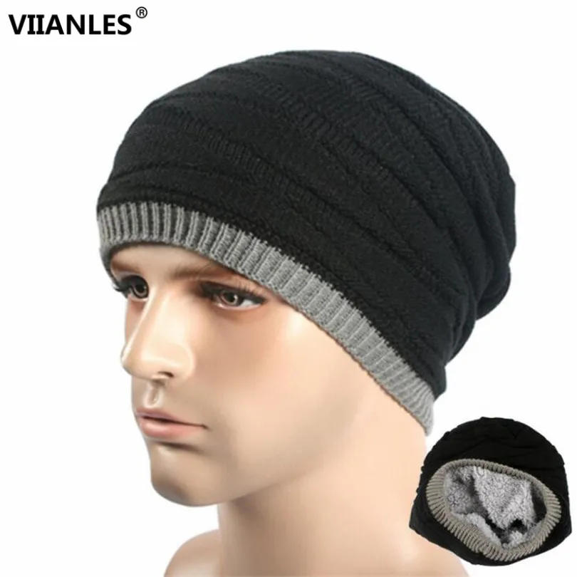 VIIANLES мужская женская теплая шерстяная шапка вязаная шапка шапки унисекс Зимние шапки шапка мужская женская шапка бини в полоску вязаная
