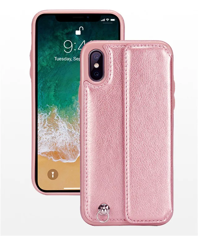 Pink Кожаный чехол-бумажник Tikitaka для iPhone 7 Plus X XS Max 6 6s Plus, блестящий чехол для карт на запястье для iPhone 7, 8, 8 Plus, X, XR, чехол s - Цвет: Pink