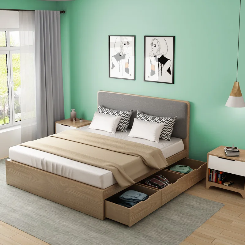 

Tatami 1.5m 1.8m Bed MDF E1 Medium Density Fiberboard Double Bed Minimalist Modern High Storage Bed Apartment Furniture