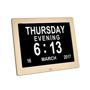 

Digital Calendar Day Clock Metal Extra Large Numbers Impaired Vision Alarm Electronic Clock for Seniors Elderly Table Watch 8"